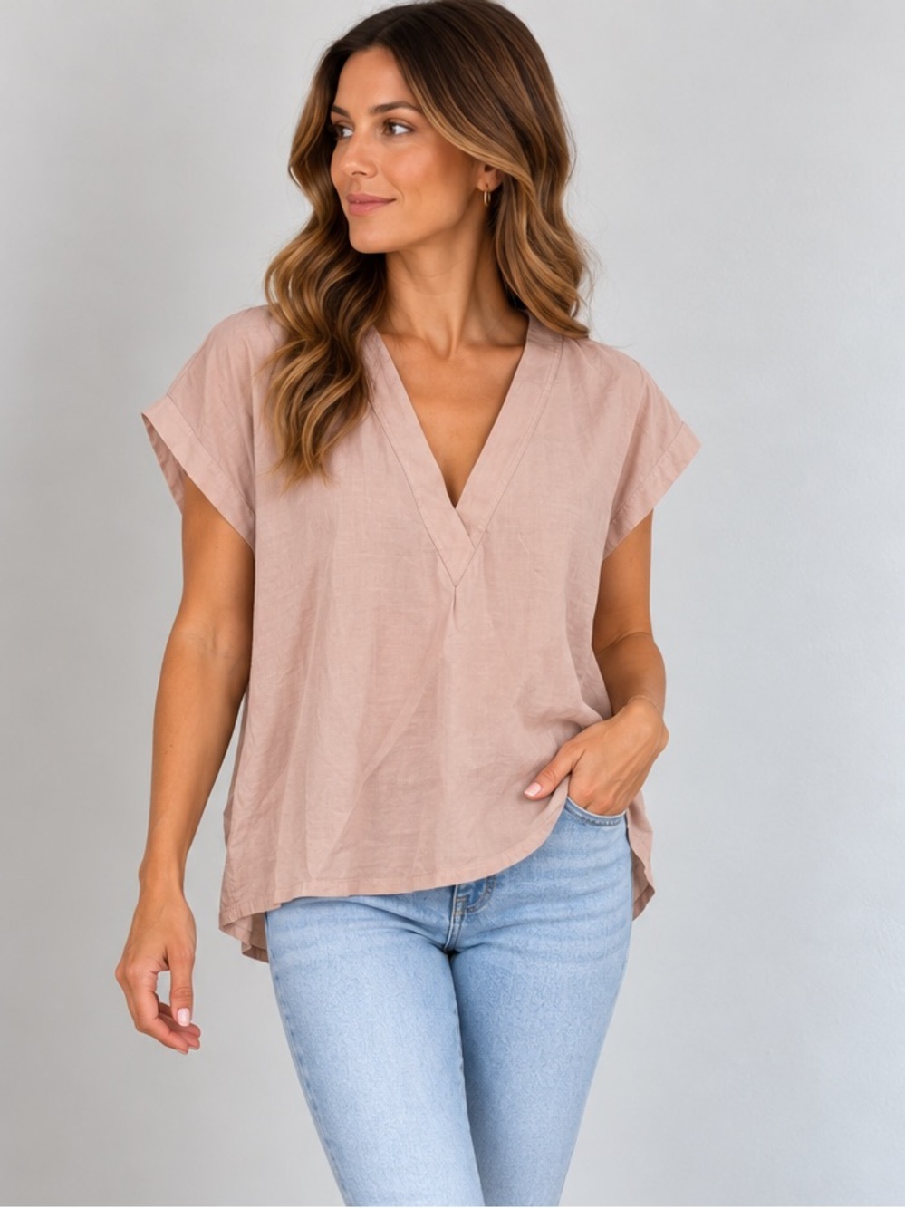 Zara Blush Cream V-Neck Blouse size Small